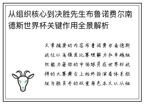 从组织核心到决胜先生布鲁诺费尔南德斯世界杯关键作用全景解析 从组织核心到决胜先生布鲁诺费尔南德斯世界杯关键作用全景解析